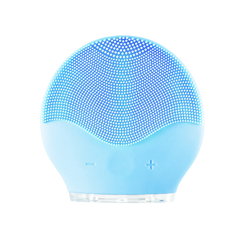 Rechargeable silicone face cleanser device in blue color for deep facial cleansing and gentle skin massage (Color: Blue)