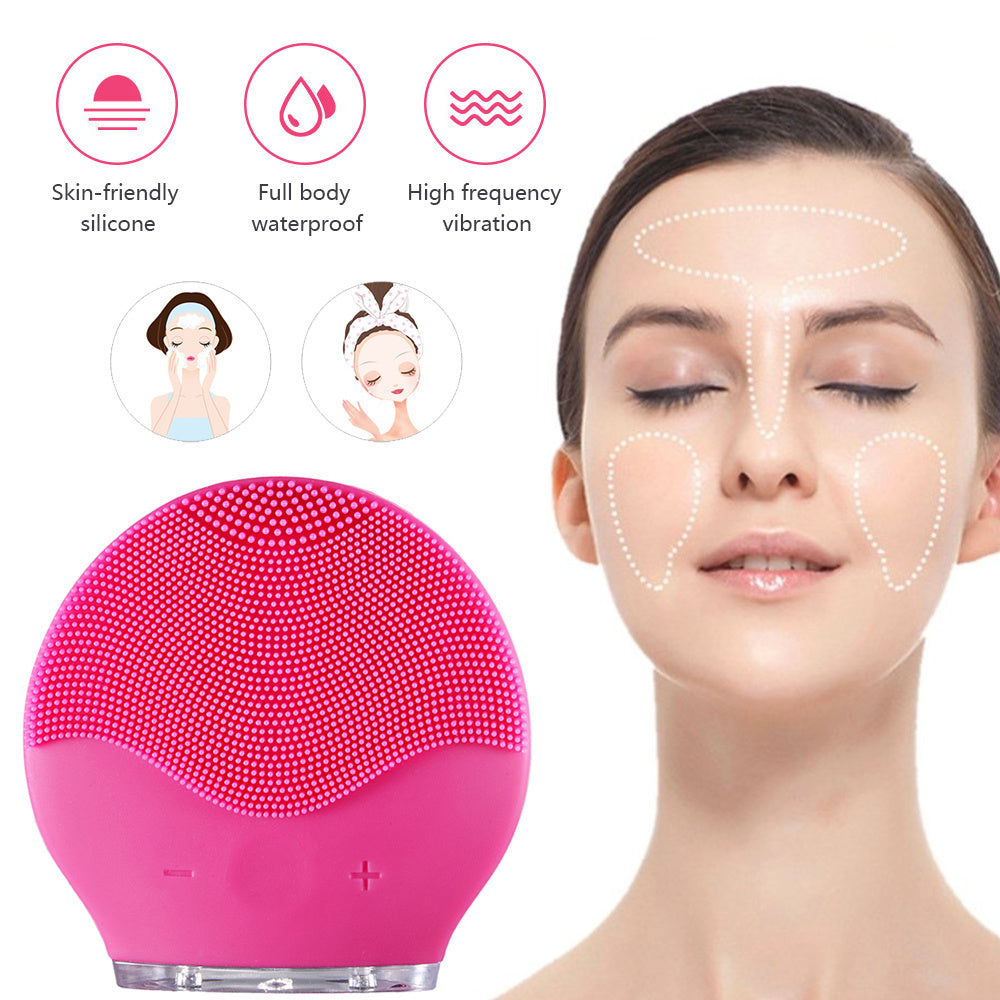 Rechargeable silicone face cleanser device for deep facial cleansing and gentle skin massage depiction of features