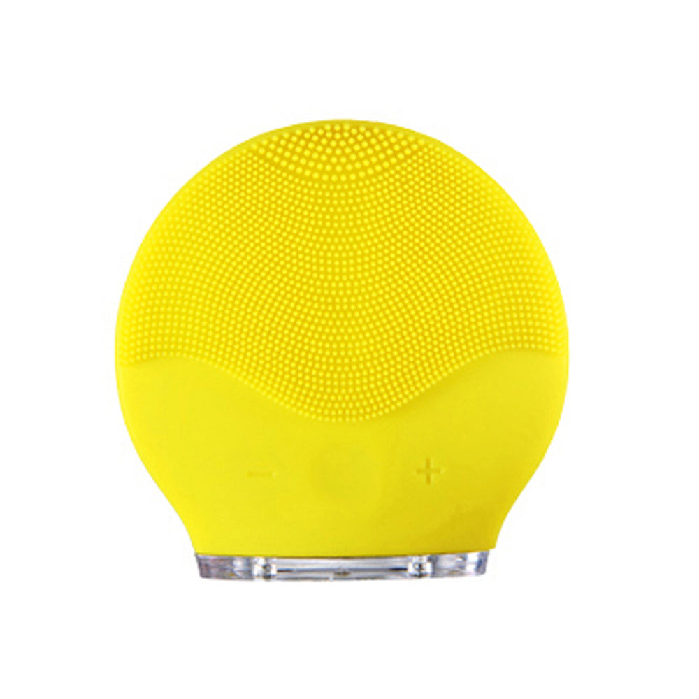 Rechargeable silicone face cleanser device in yellow color for deep facial cleansing and gentle skin massage (Color: Yellow)