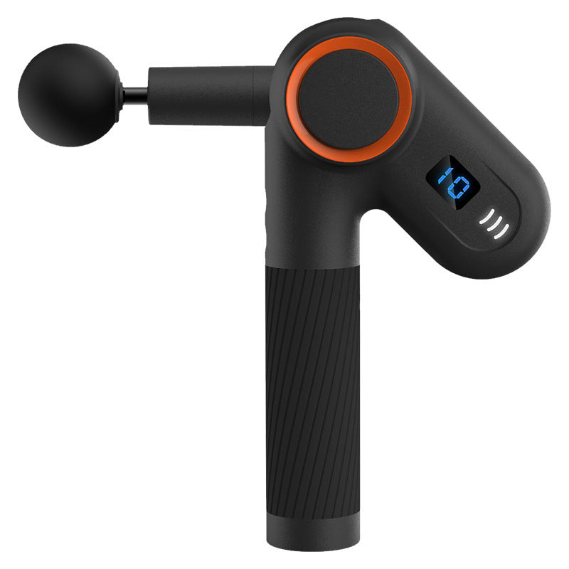 Rechargeable massage gun with rotatable head and adjustable speed levels designed for muscle recovery and relaxation product shot
