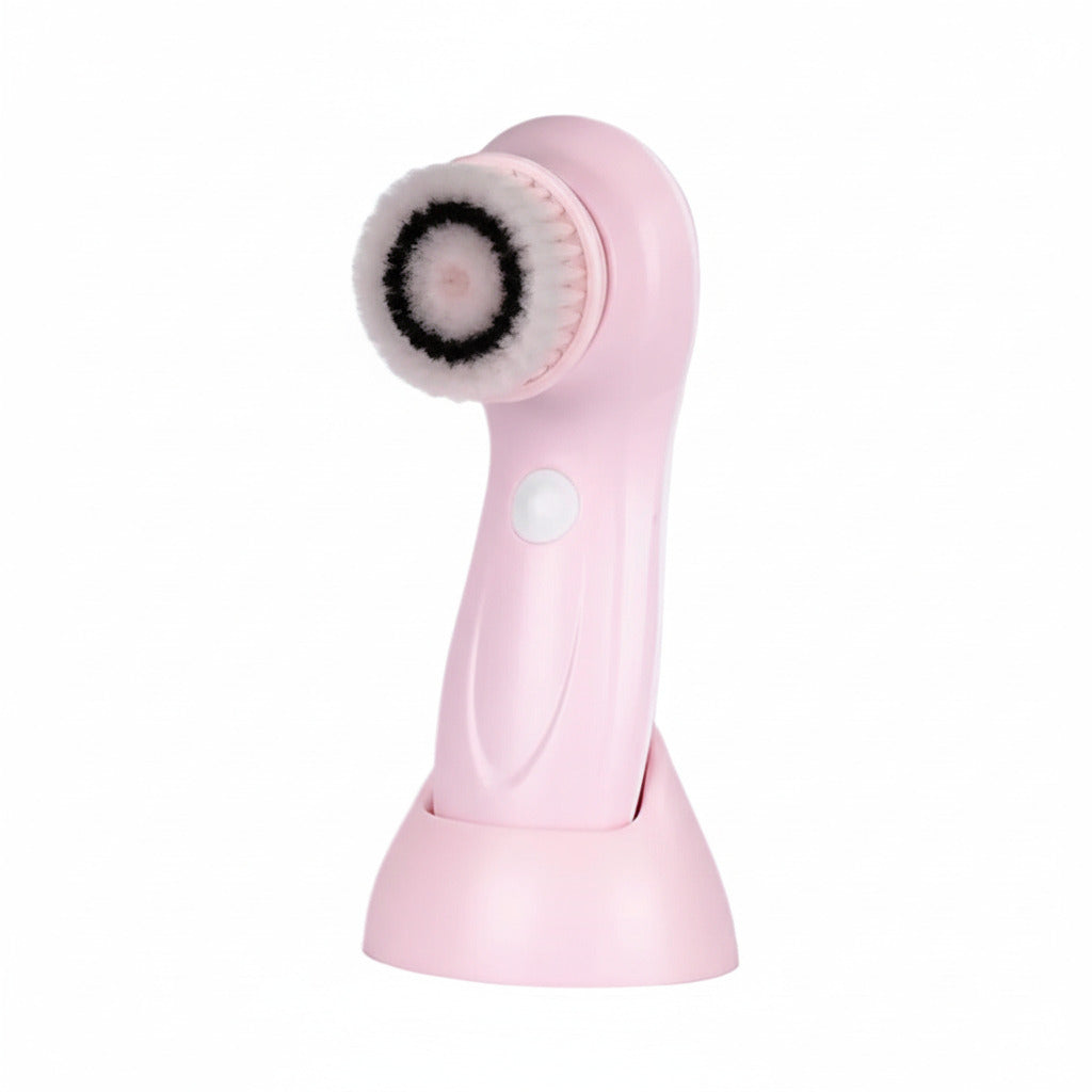 Rechargeable waterproof facial cleansing brush designed to gently cleanse the skin and enhance daily skincare routines in pink color (Color: Pink)