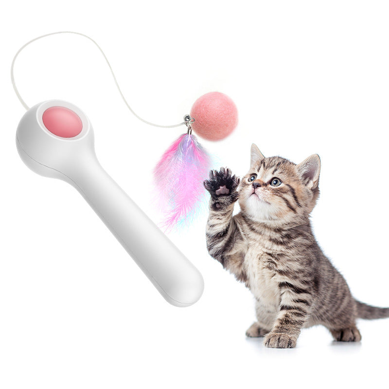 Retractable feather cat toy with interactive teaser design and playful hunting stimulation for cats