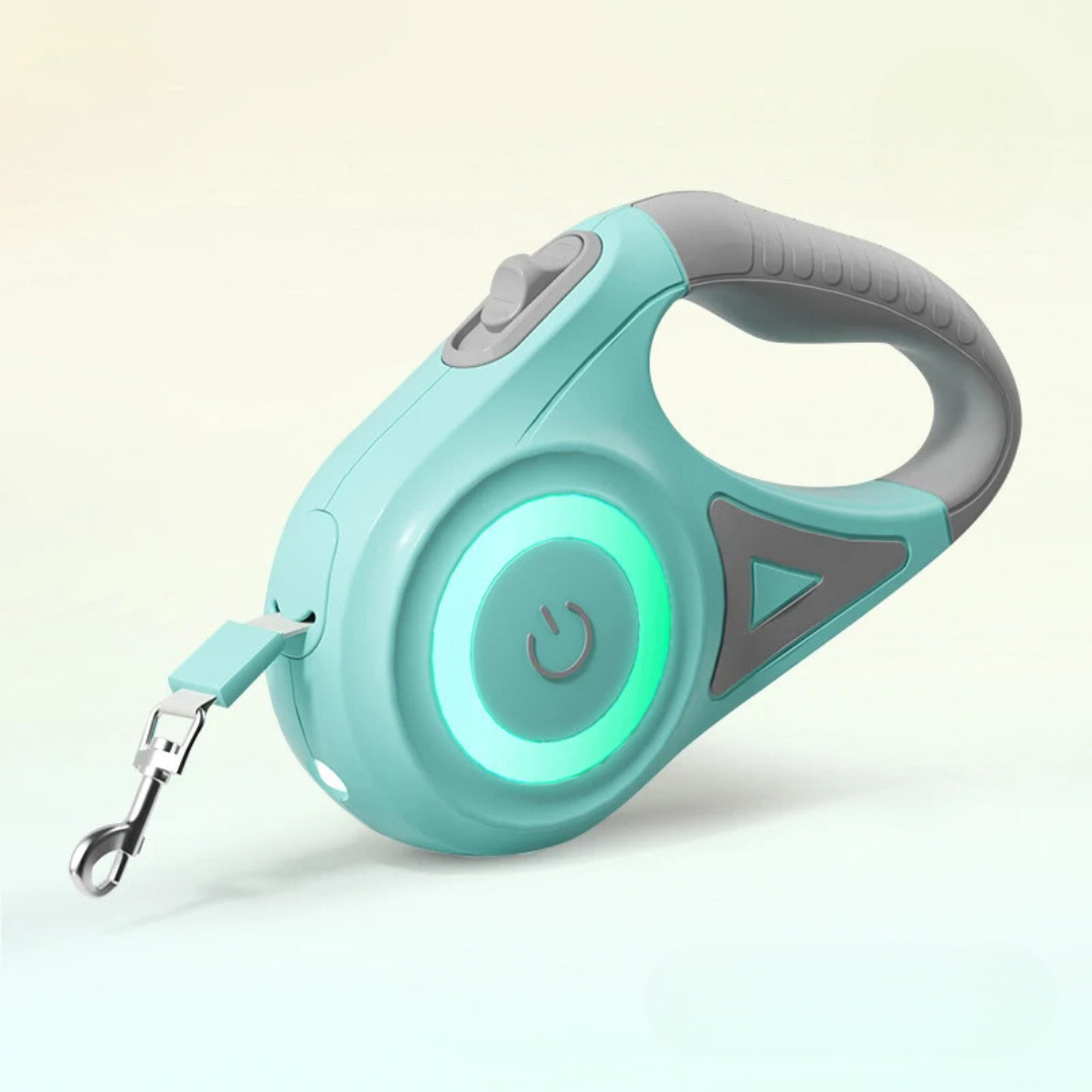 Retractable led dog leash in green color with flashlight and rgb light ring for night walking safety (Color: Green)