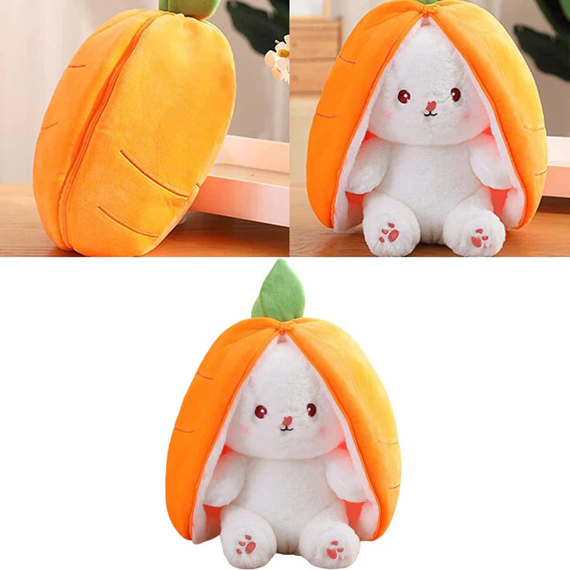 Reversible bunny plush toy that transforms into strawberry and carrot design soft stuffed animal depiction of reversible design (Style: Carrot)