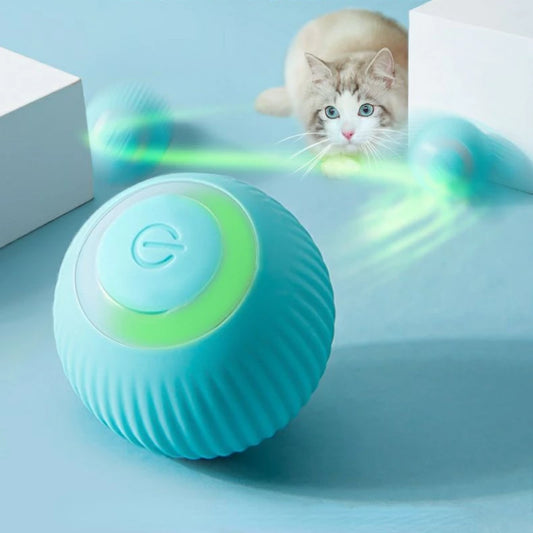 Rolling ball cat toy with self moving motion for interactive play and active cats
