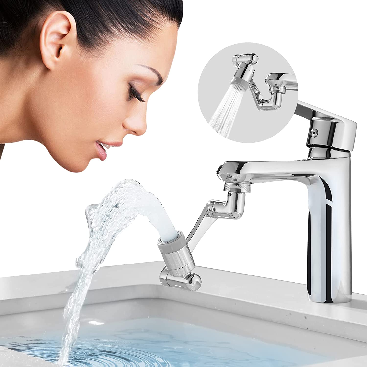 1080 degree rotating faucet extender with dual spray modes for flexible sink washing
