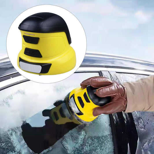 Electric windshield ice scraper tool for removing snow and ice quickly from car windows depiction of use