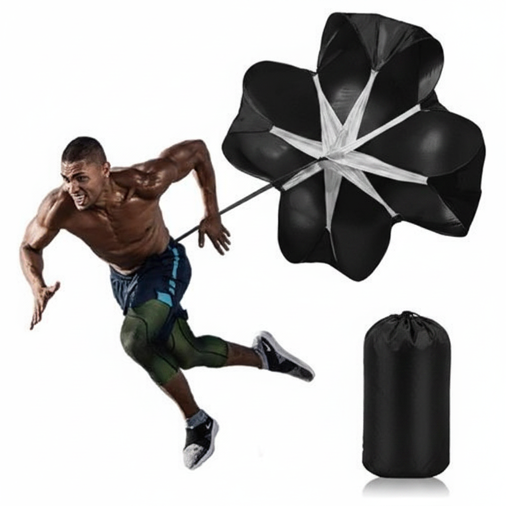 Running parachute in black color for resistance sprint training speed development and athletic performance workouts (Color: Black)