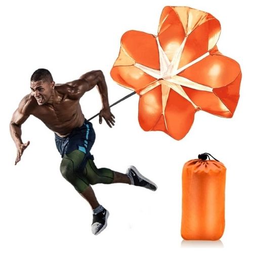 Running parachute in orange color for resistance sprint training speed development and athletic performance workouts (Color: Orange)
