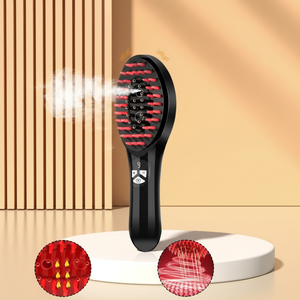 Scalp massage comb with spray mist for hydration and relaxing scalp care routine duo