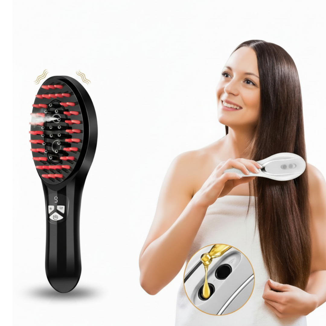 Scalp massage comb with spray mist for hydration and relaxing scalp care routine model shot