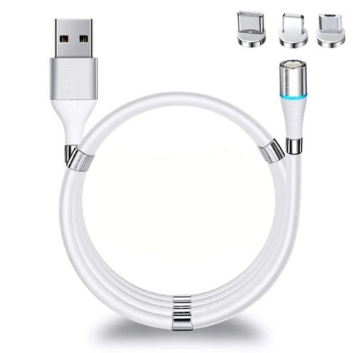 Self winding magnetic charging cable with fast charging support and tangle free retractable design