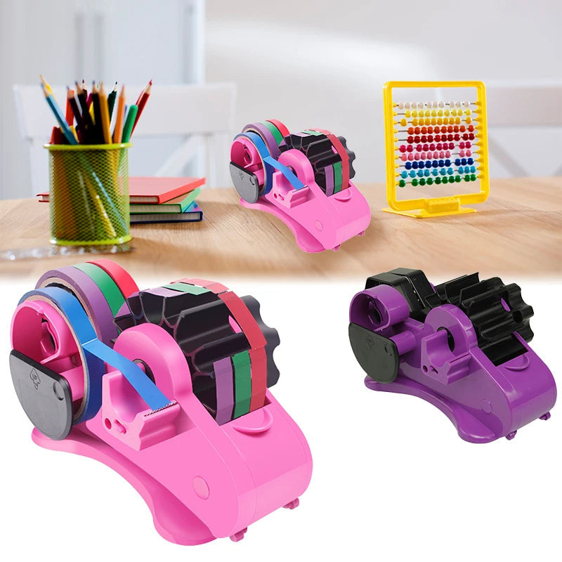 Semi automatic tape dispenser with rotary cutter for easy gift wrapping and packaging