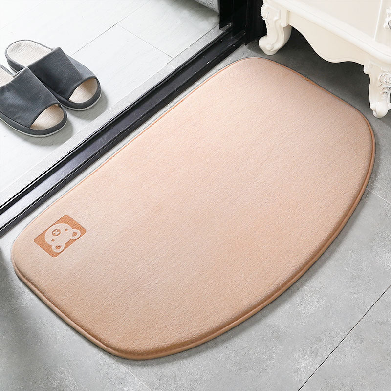 Semi-circular half-moon absorbent bathroom floor mat in beige color with bear design (Color: Beige) (Style: Bear)