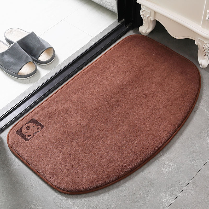 Semi-circular half-moon absorbent bathroom floor mat in brown color with bear design (Color: Brown) (Style: Bear)