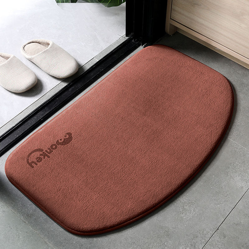 Semi-circular half-moon absorbent bathroom floor mat in brown color with monkey design (Color: Brown) (Style: Monkey)