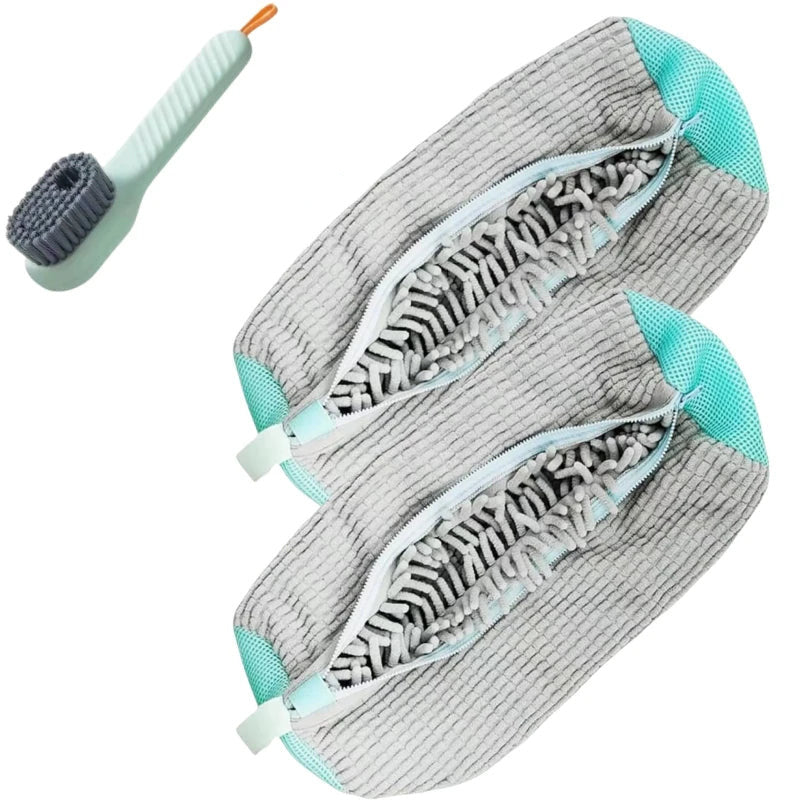 Shoe washing bag 2 pack in gray color for washing machine with microfiber interior for sneaker cleaning (Color: Gray)