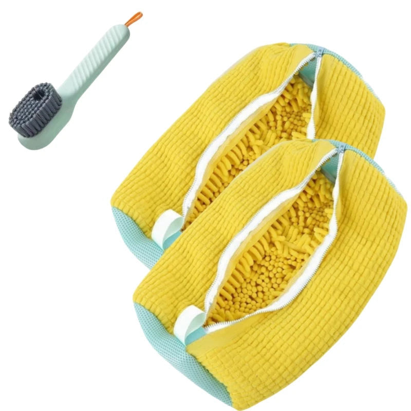 Shoe washing bag 2 pack in yellow color for washing machine with microfiber interior for sneaker cleaning (Color: Yellow)