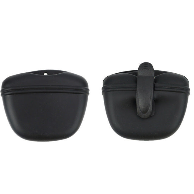 Silicone dog treat pouch in black color clip on training pouch for easy access treats (Color: Black)