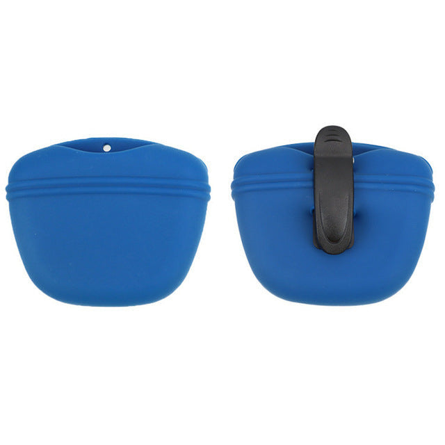 Silicone dog treat pouch in dark blue color clip on training pouch for easy access treats (Color: Dark Blue)