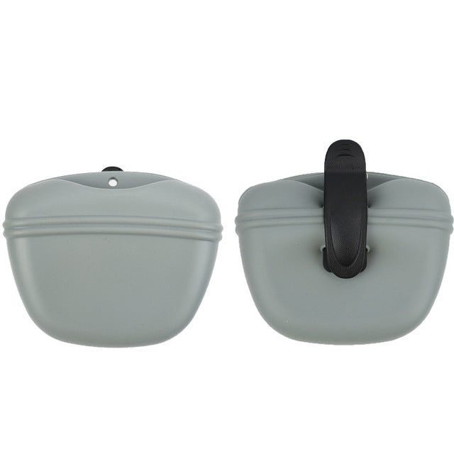 Silicone dog treat pouch in gray color clip on training pouch for easy access treats (Color: Gray)