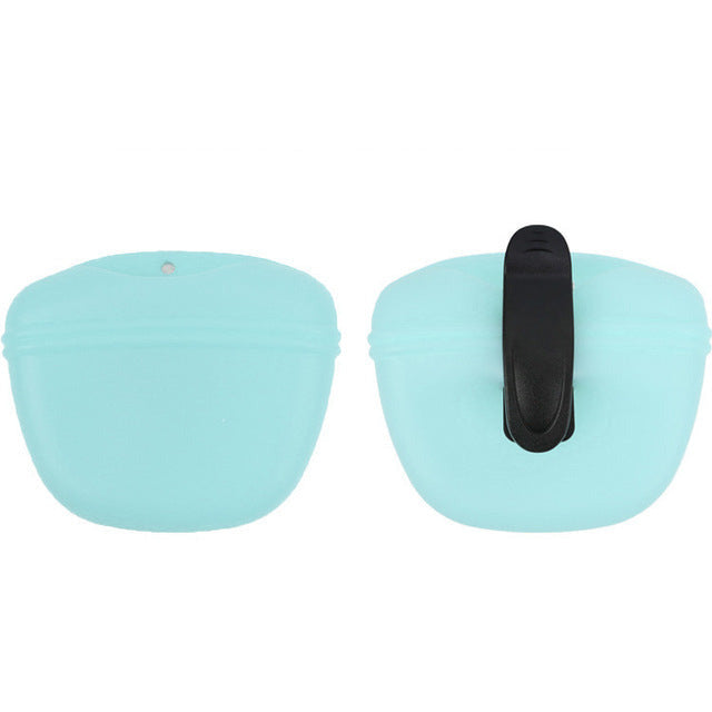 Silicone dog treat pouch in mint green color clip on training pouch for easy access treats (Color: Mint Green)