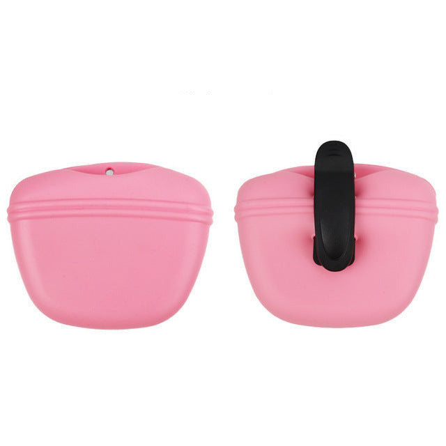 Silicone dog treat pouch in pink color clip on training pouch for easy access treats (Color: Pink)