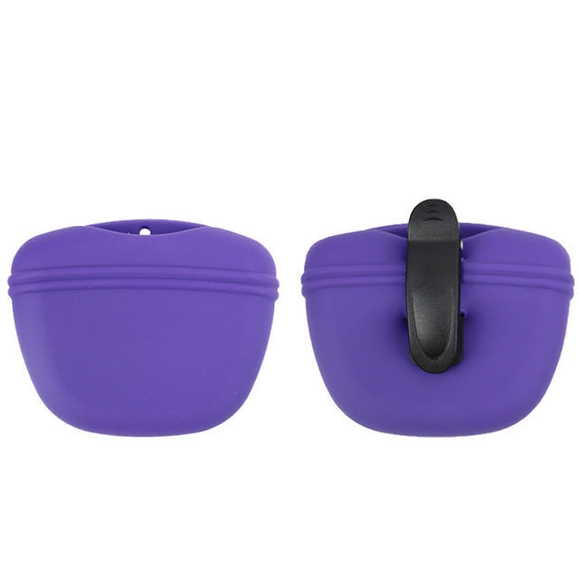 Silicone dog treat pouch in purple color clip on training pouch for easy access treats (Color: Purple)
