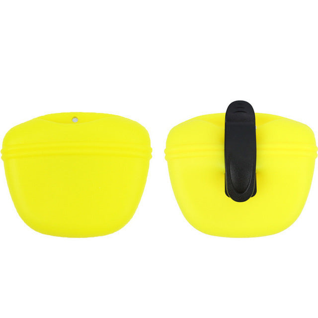 Silicone dog treat pouch in yellow color clip on training pouch for easy access treats (Color: Yellow)