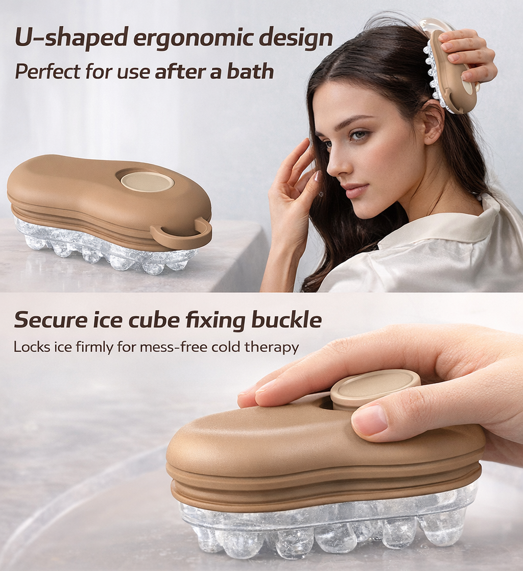 Silicone scalp massage brush with ice therapy feature for shampooing and scalp stimulation details
