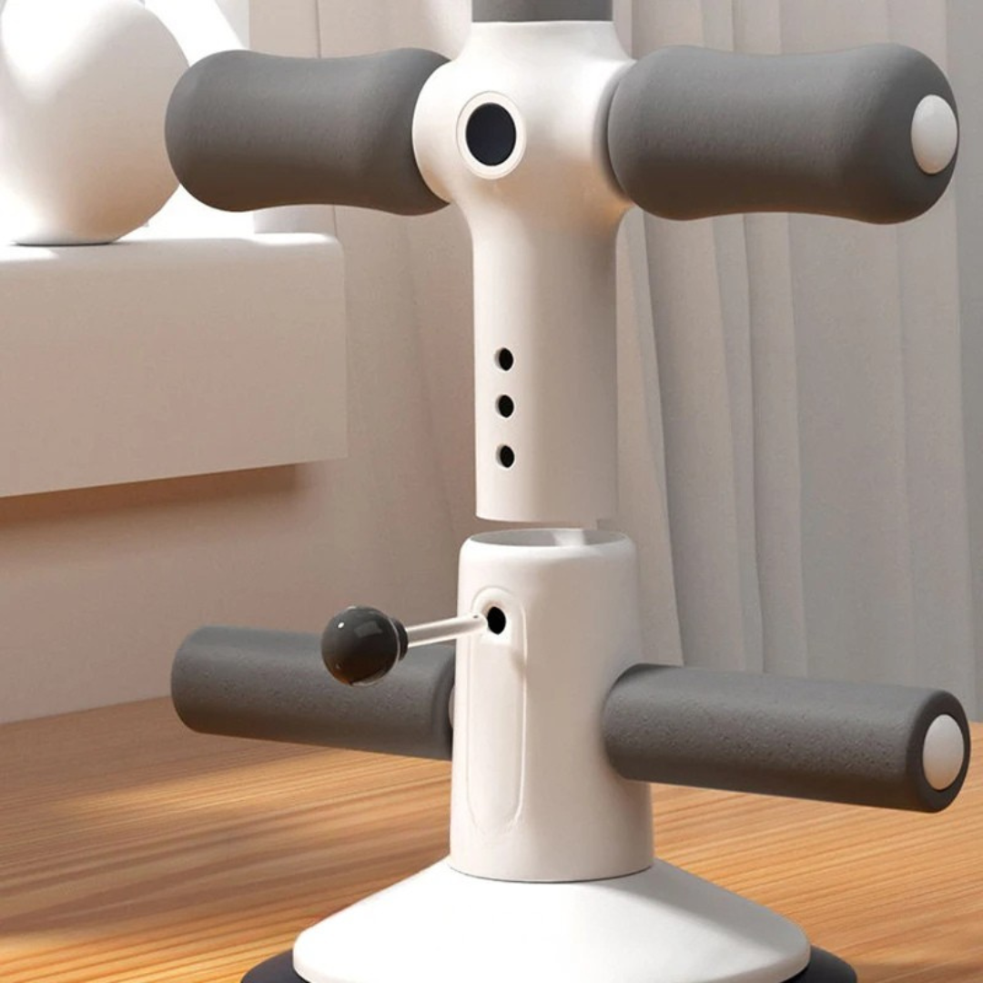 Sit up and boxing reflex trainer with suction base for core workouts and reaction training depiction of adjustable height