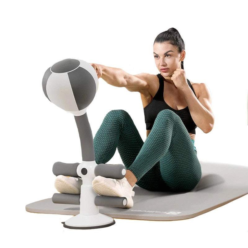 Sit up and boxing reflex trainer with suction base for core workouts and reaction training