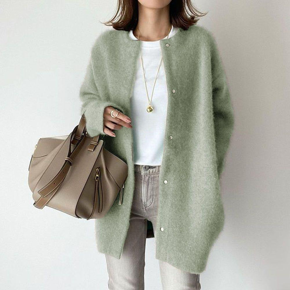 Slim fit knit cardigan in green color with button front and long sleeves model shot (Color: Green)
