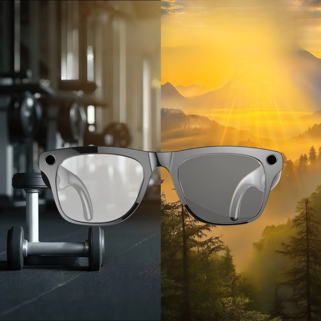 AI smart glasses with bluetooth calling translation camera voice assistant and hd display depiction of automatic brightness adjustment