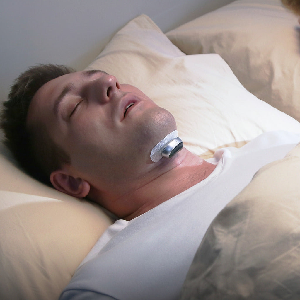 Smart anti snoring device with sleep tracking app connectivity and adjustable overnight comfort settings model shot