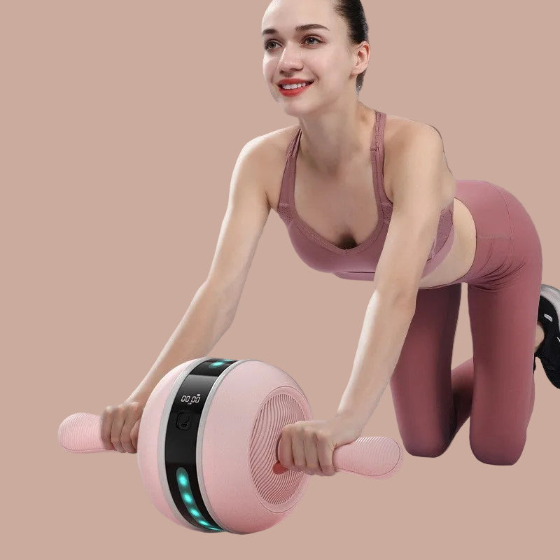 Smart counting abdominal roller with silent smooth rolling design and repetition tracking for core workouts model shot