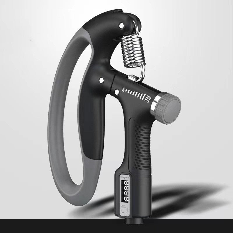 Smart counting hand grip strengthener in black color with adjustable resistance and digital repetition tracking for grip training (Color: Black)