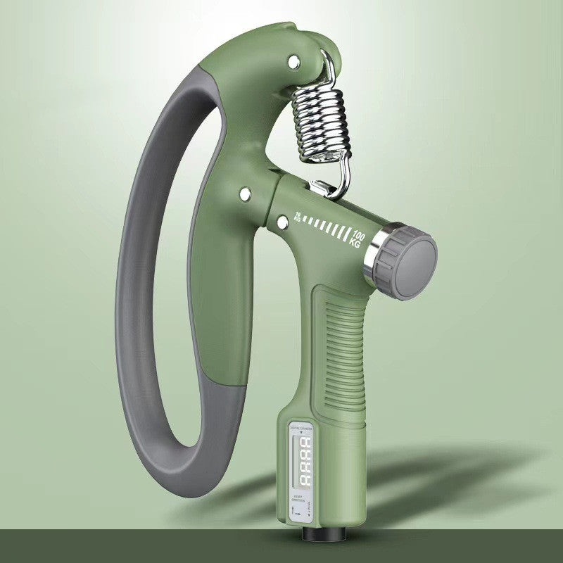 Smart counting hand grip strengthener in green color with adjustable resistance and digital repetition tracking for grip training (Color: Green)