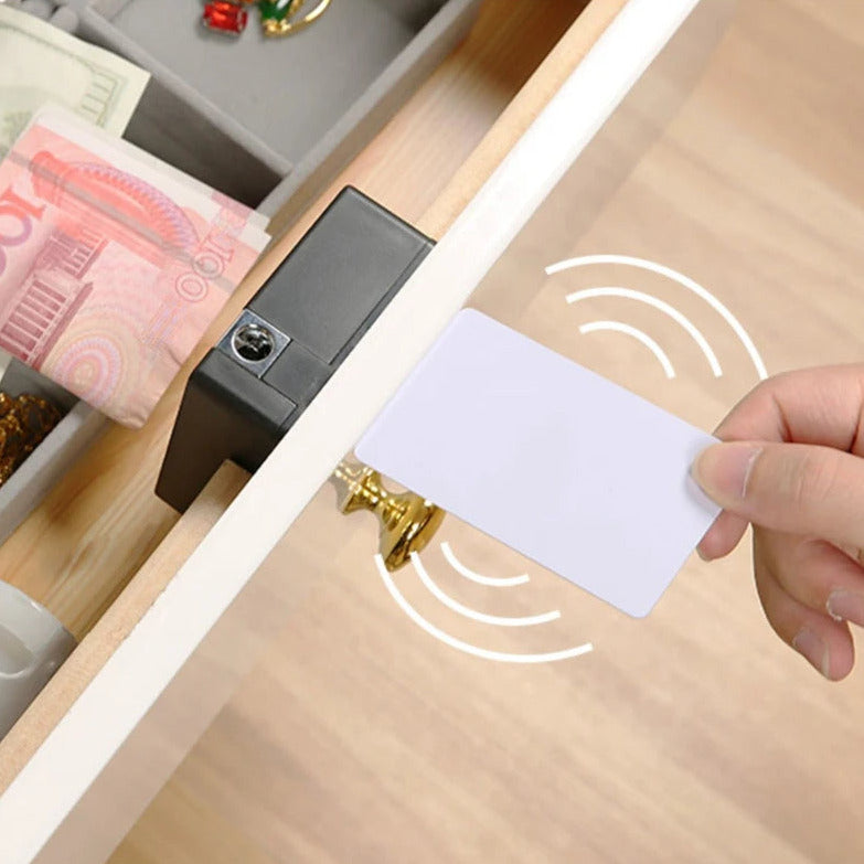 Smart drawer lock with RFID keyless system for cabinets and drawers depiction of RFID system