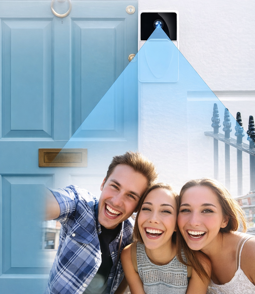 Smart HD video doorbell with two-way audio, night vision, and mobile app connectivity for home security depiction of use