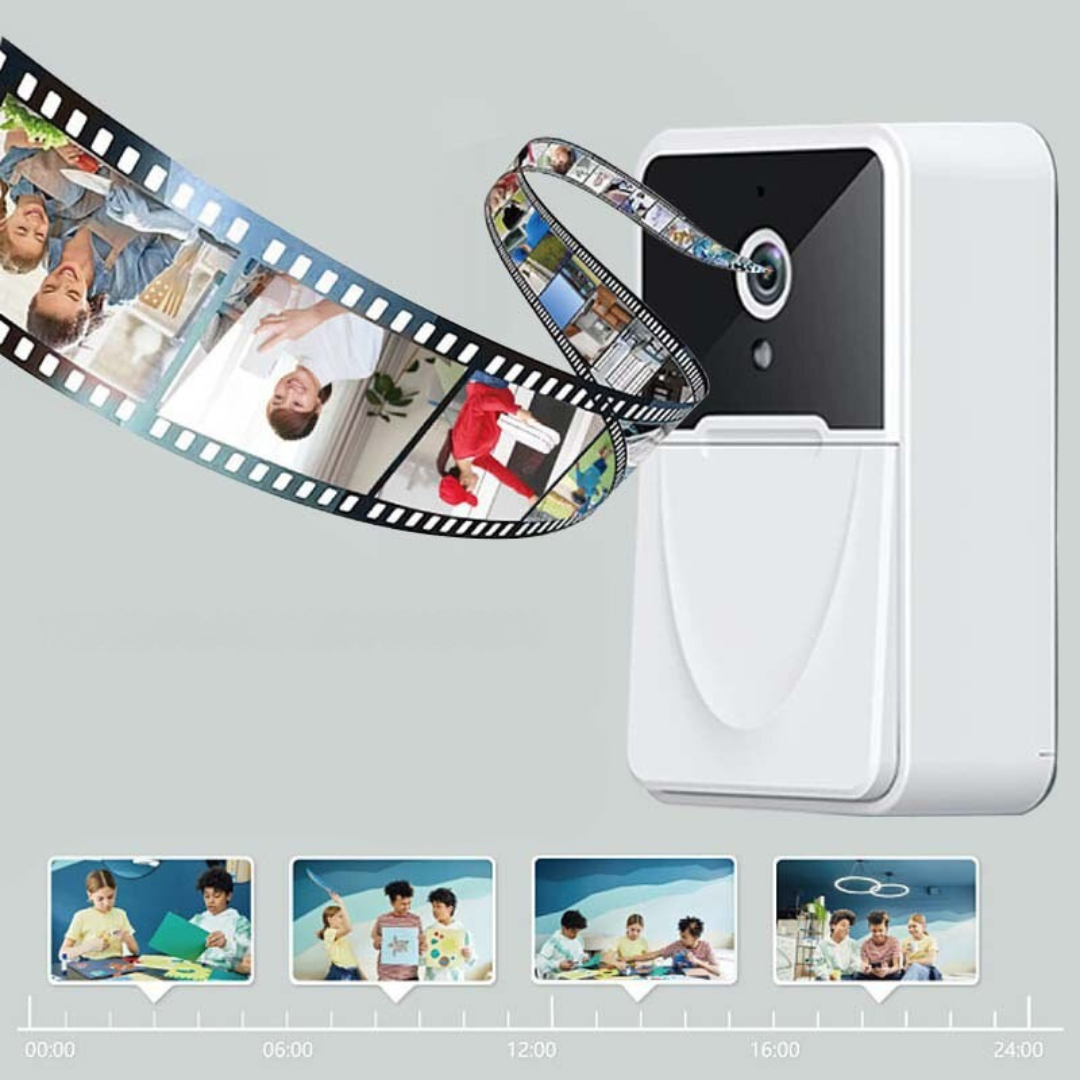 Smart HD video doorbell with two-way audio, night vision, and mobile app connectivity for home security depiction of video playback feature