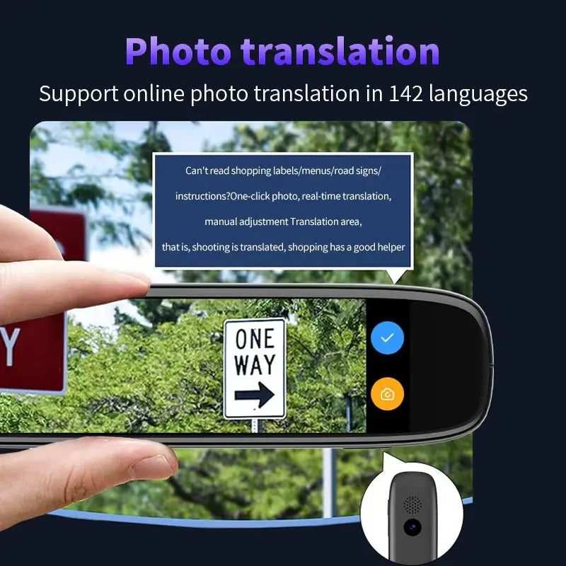 Smart translator pen in pink color supporting multiple languages with scan and voice translation features depiction of photo translation