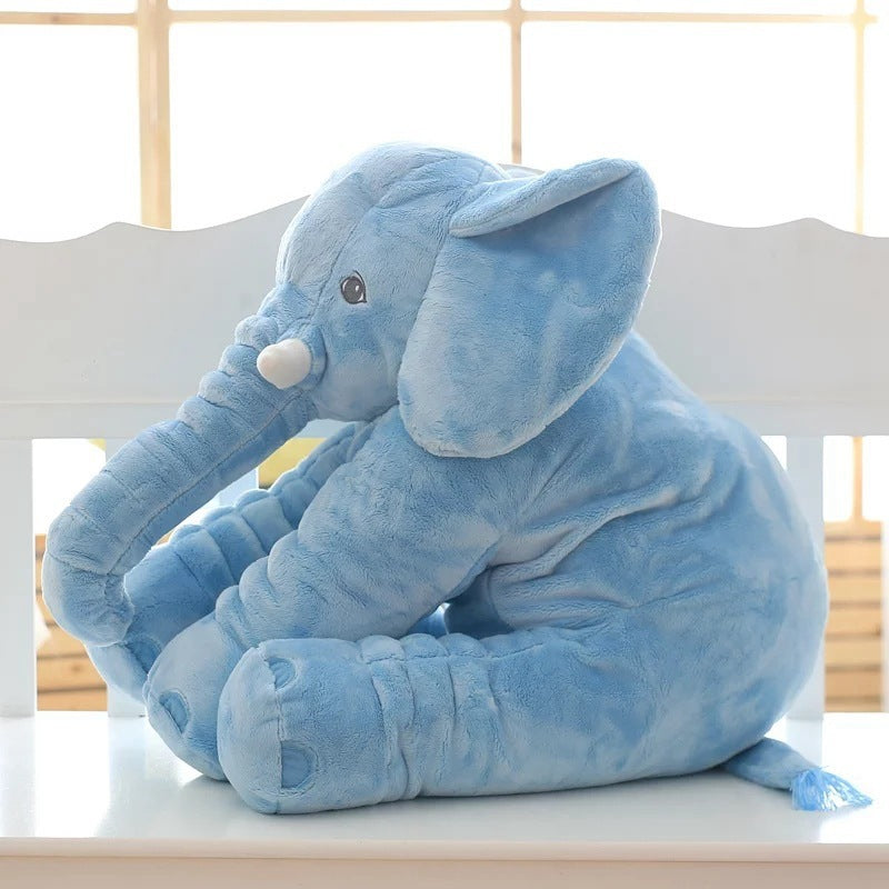 Soft elephant plush pillow in blue color designed for cuddling and gentle head support for babies and children (Color: Blue)