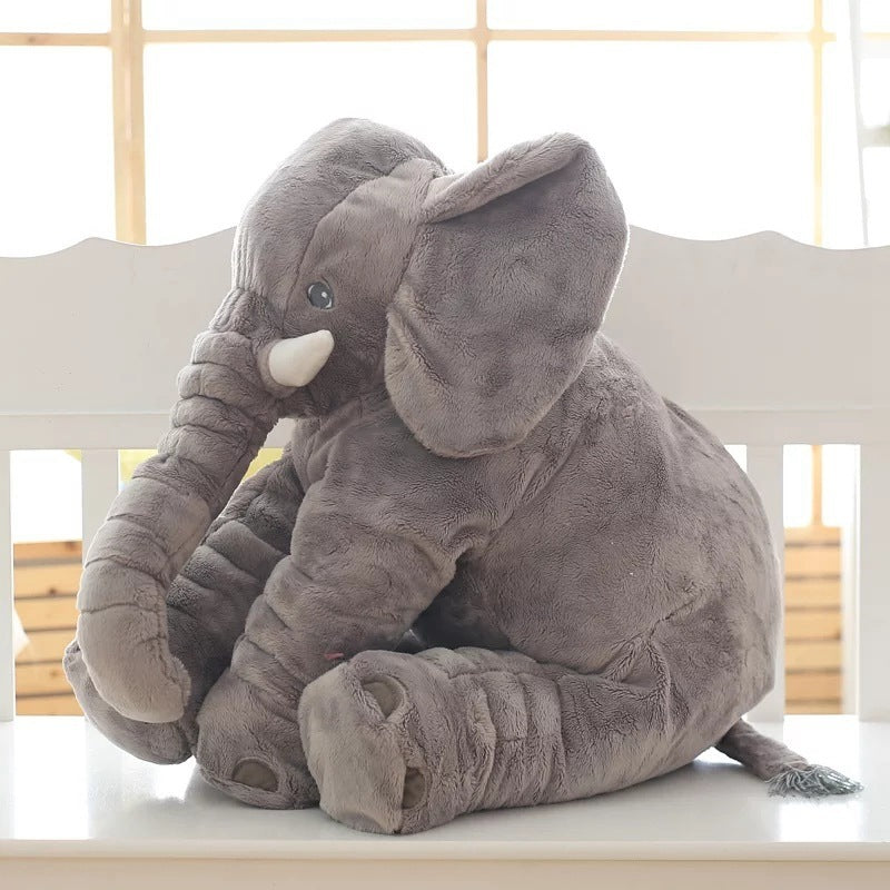 Soft elephant plush pillow in gray color designed for cuddling and gentle head support for babies and children (Color: Gray)