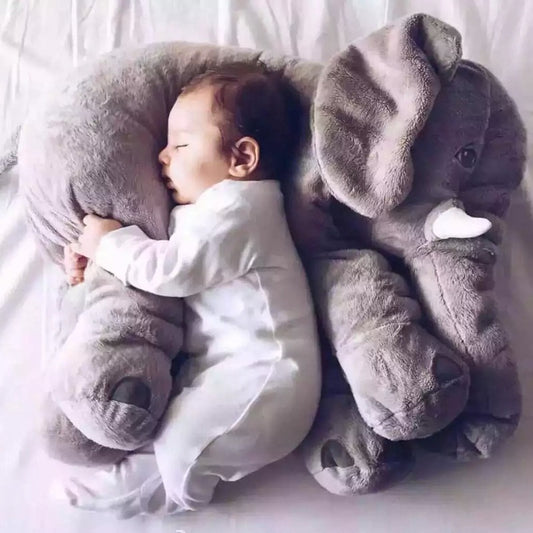 Soft elephant plush pillow designed for cuddling and gentle head support for babies and children