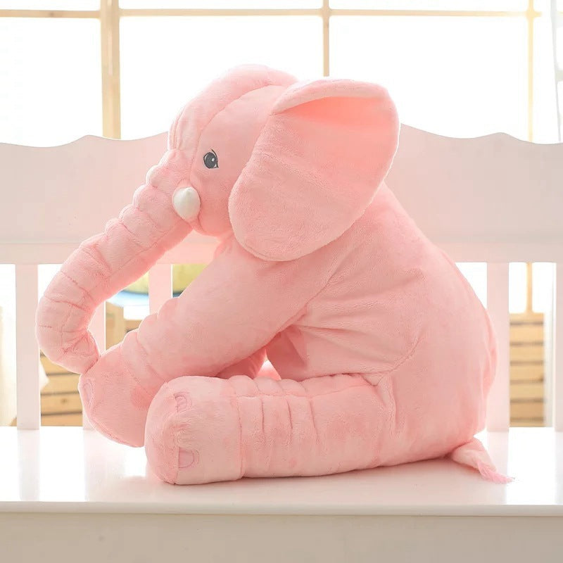 Soft elephant plush pillow in pink color designed for cuddling and gentle head support for babies and children (Color: Pink)