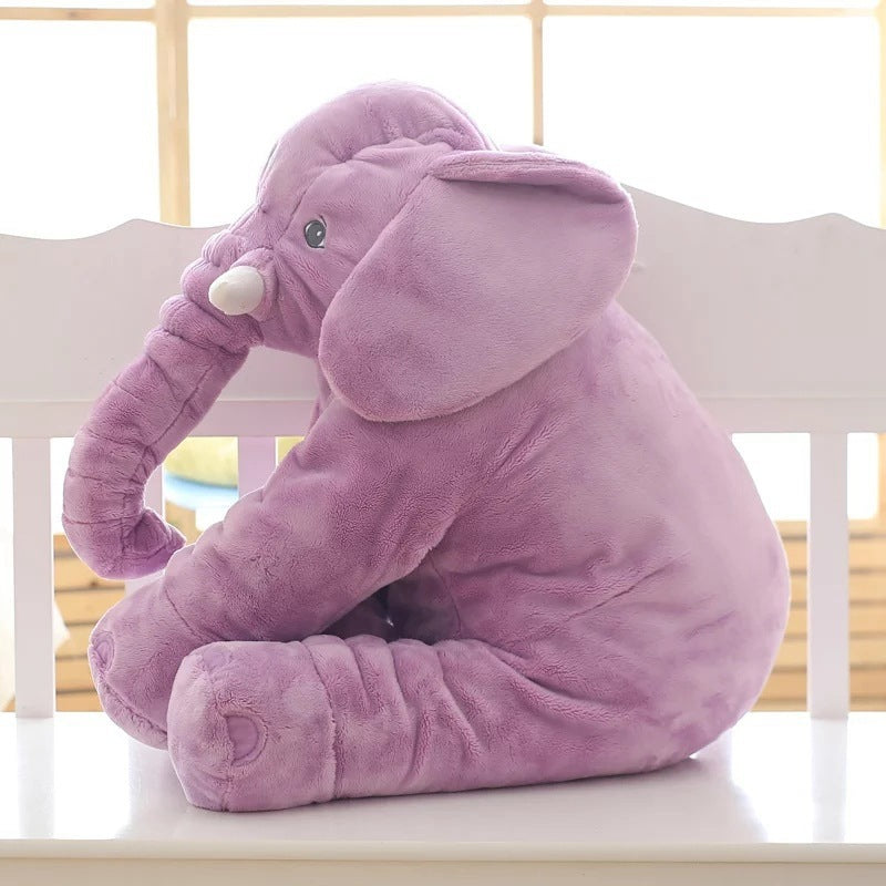 Soft elephant plush pillow in purple color designed for cuddling and gentle head support for babies and children (Color: Purple)
