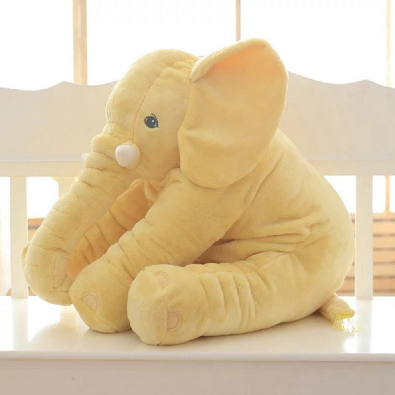 Soft elephant plush pillow in yellow color designed for cuddling and gentle head support for babies and children (Color: Yellow)