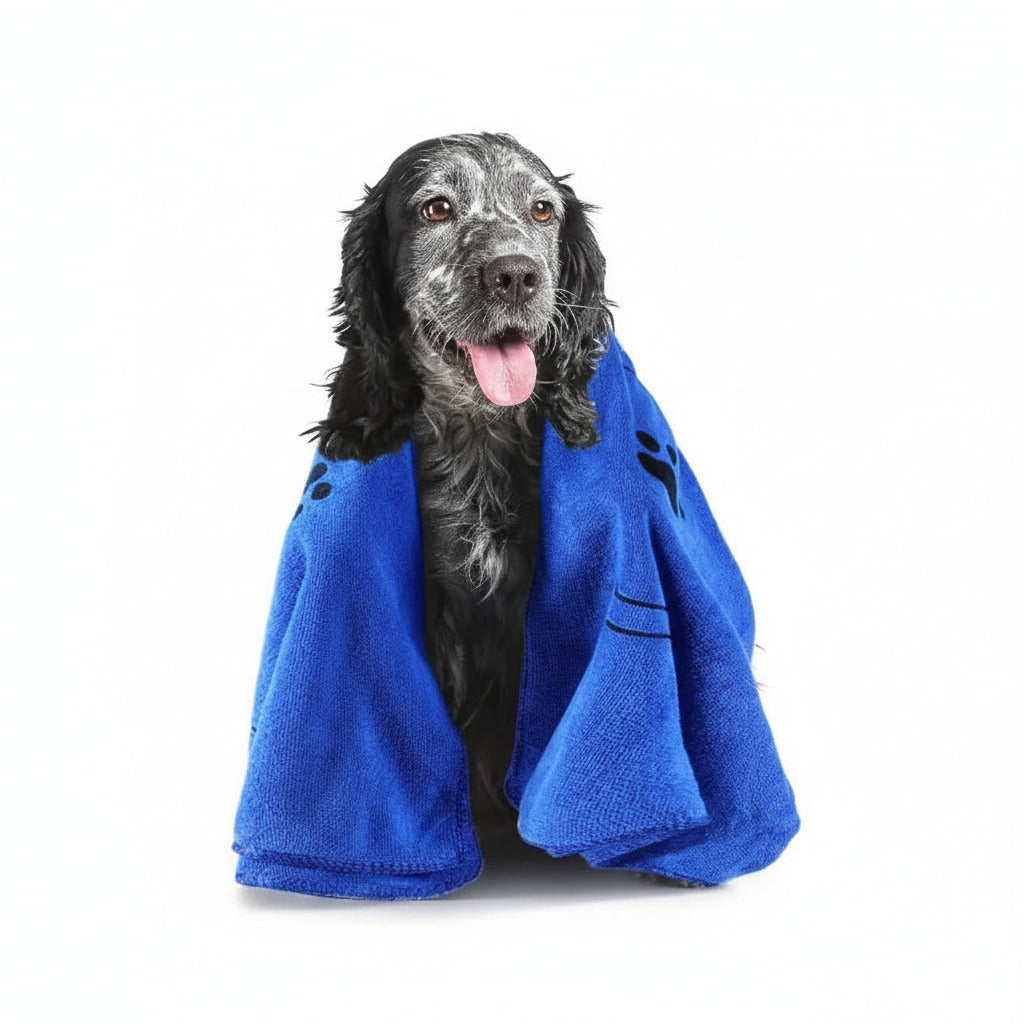 Soft microfiber pet towel for quick absorbent and gentle drying after baths and outdoor activities dog model shot