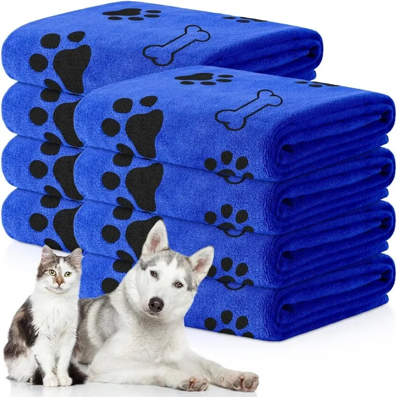Soft microfiber pet towel in blue color for quick absorbent and gentle drying after baths and outdoor activities (Color: Blue)